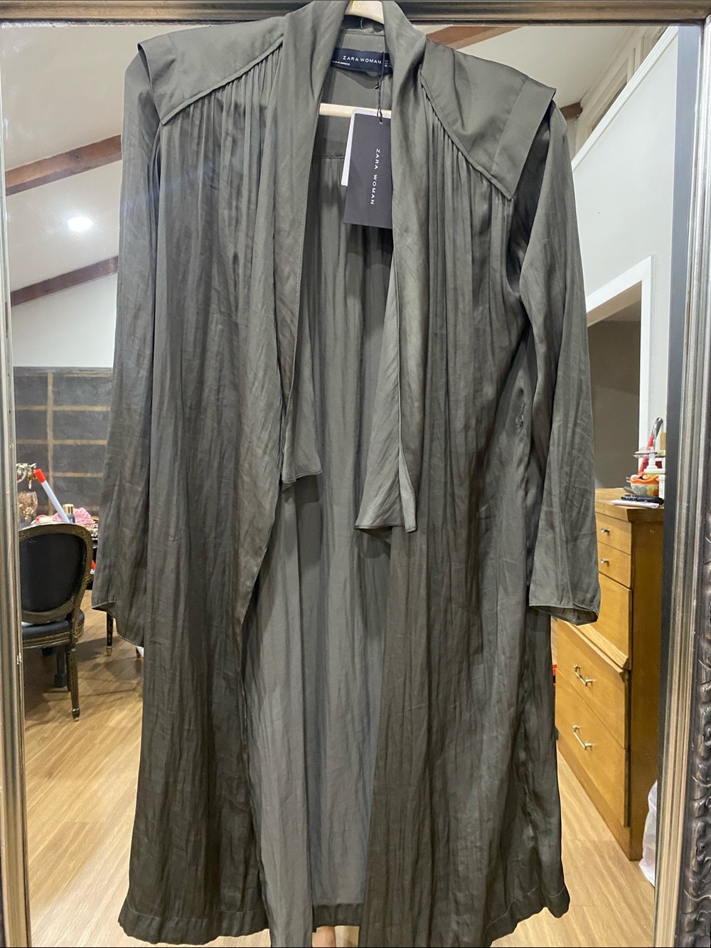 Zara Olive Trench with Draped Front
